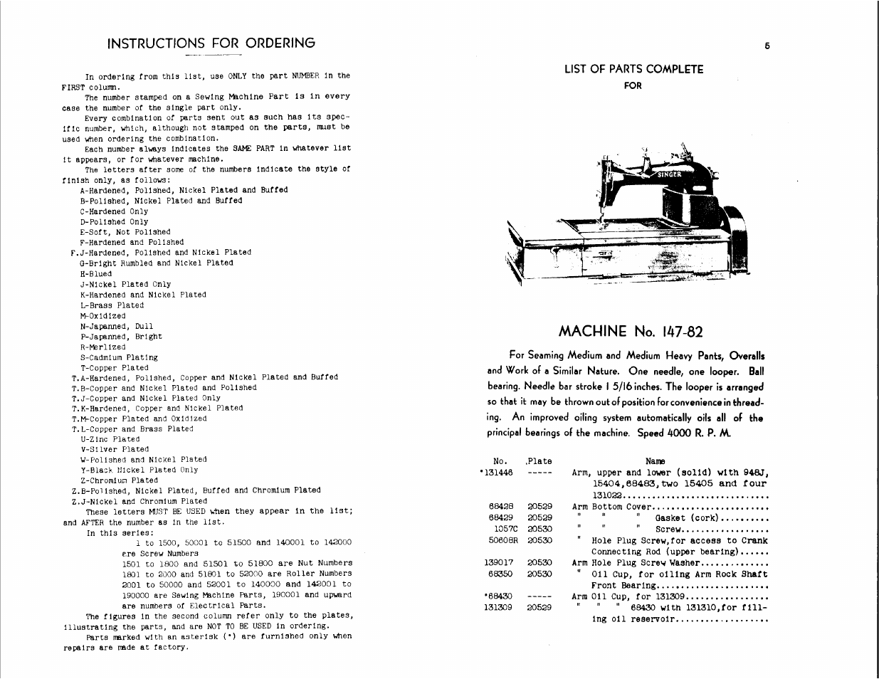 Machine no. 147-82, Instructions for ordering | SINGER 147-82 User Manual | Page 3 / 30