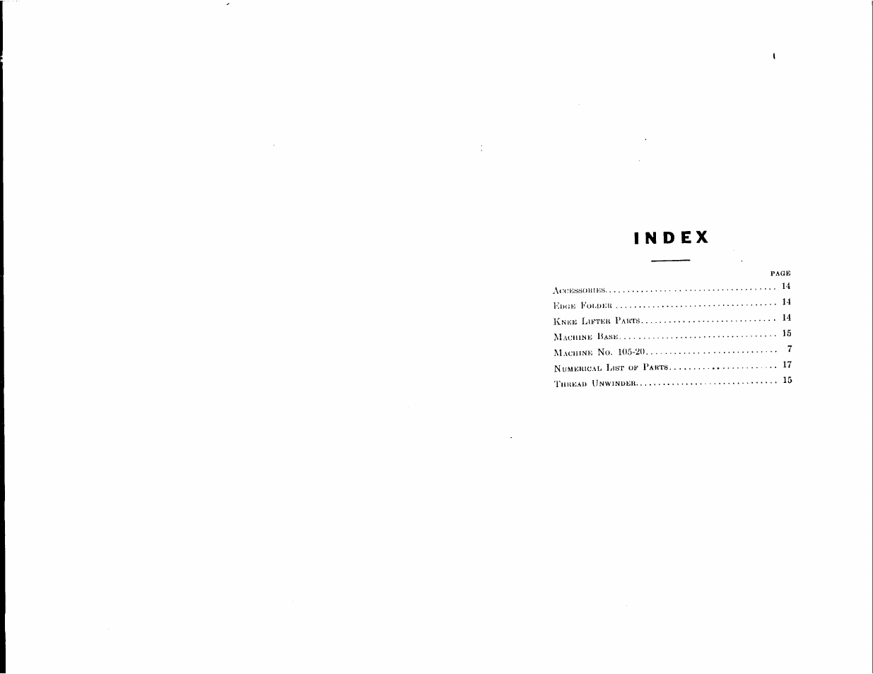 Index | SINGER 105-20 User Manual | Page 3 / 23