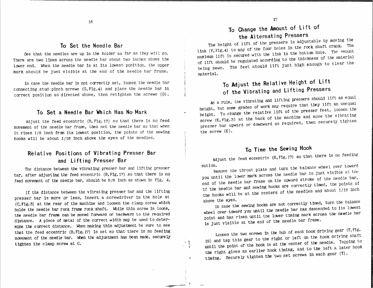 To set the needle bar, To set a needle bar which has no mark, To time the sewing hook | SINGER W203 User Manual | Page 10 / 13
