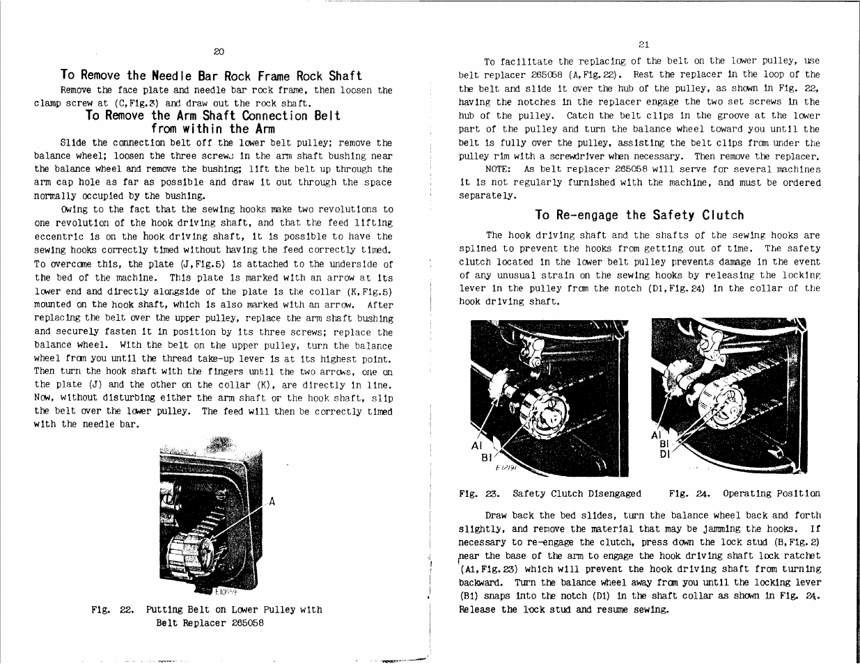 To remove the needle bar rock frame rock shaft, To re-engage the safety clutch | SINGER W203 User Manual | Page 12 / 13