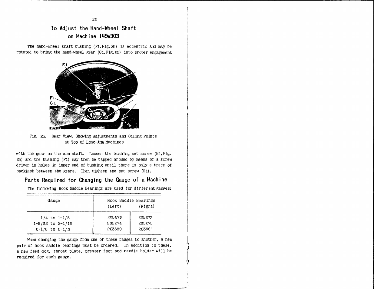 To adjust the hand-wheel shaft on machine iu&w303, Parts required for changing the gauge of a machine | SINGER W203 User Manual | Page 13 / 13