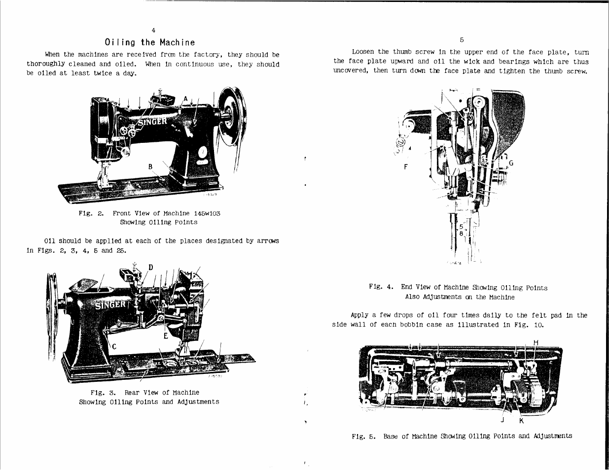 Oiling the mach ine | SINGER W203 User Manual | Page 4 / 13