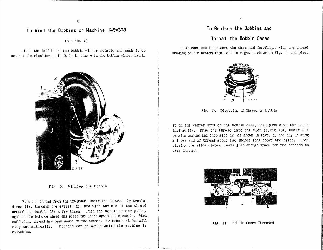 To wind the bobbins on machine iu5w303, To replace the bobbins and thread the bobbin cases | SINGER W203 User Manual | Page 6 / 13