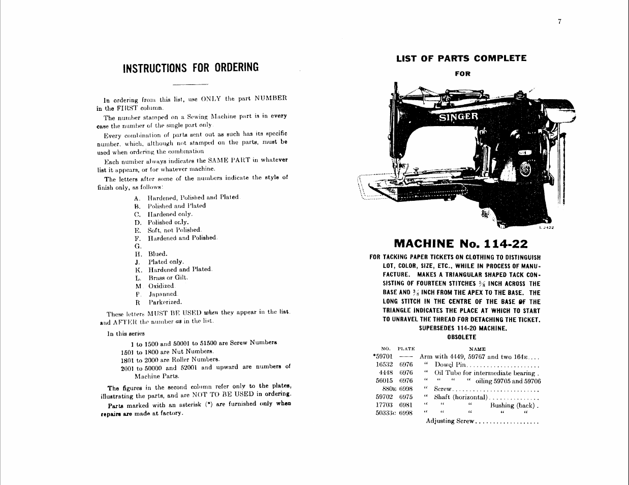 Instructions for ordering | SINGER 114-24 User Manual | Page 3 / 45