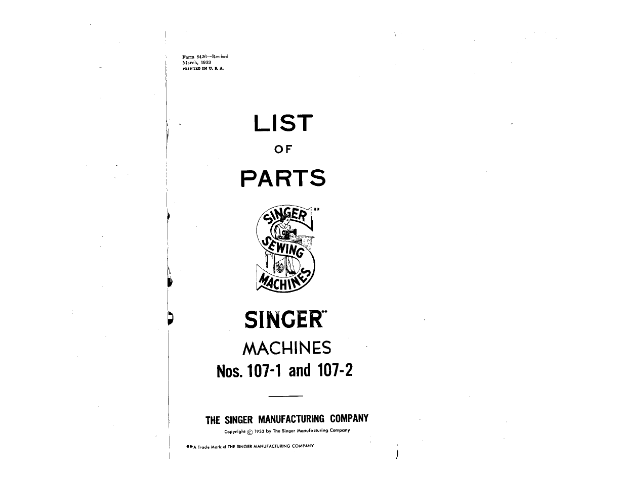 I ■ list, Parts ), Singer | SINGER 107-1 User Manual | Page 2 / 31