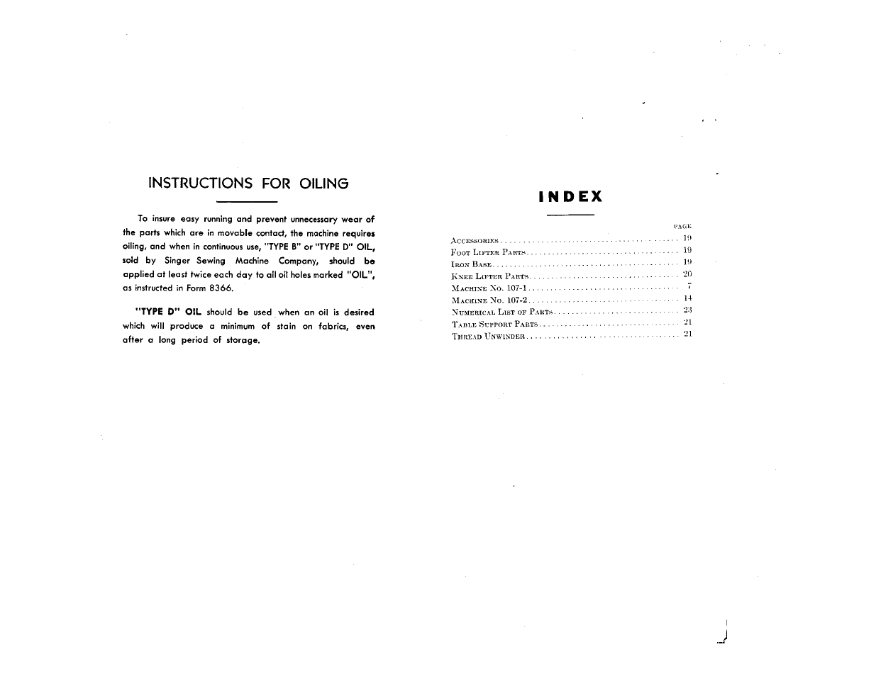 Instructions for oiling | SINGER 107-1 User Manual | Page 3 / 31
