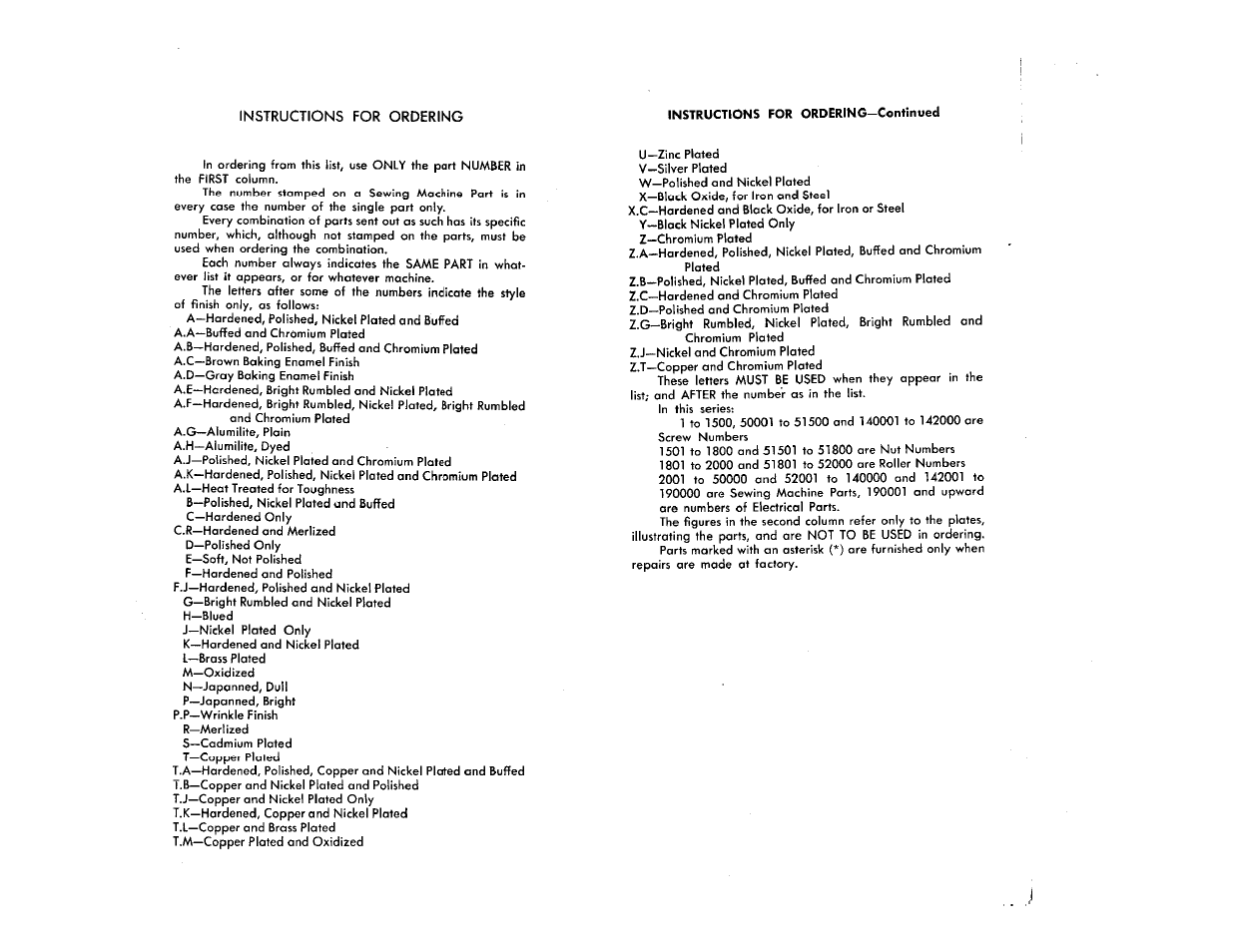 Instructions for ordering | SINGER 107-1 User Manual | Page 4 / 31
