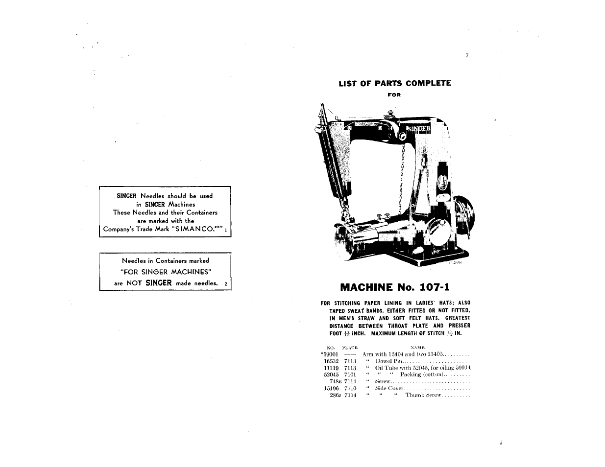 Machine no. 107-1 | SINGER 107-1 User Manual | Page 5 / 31