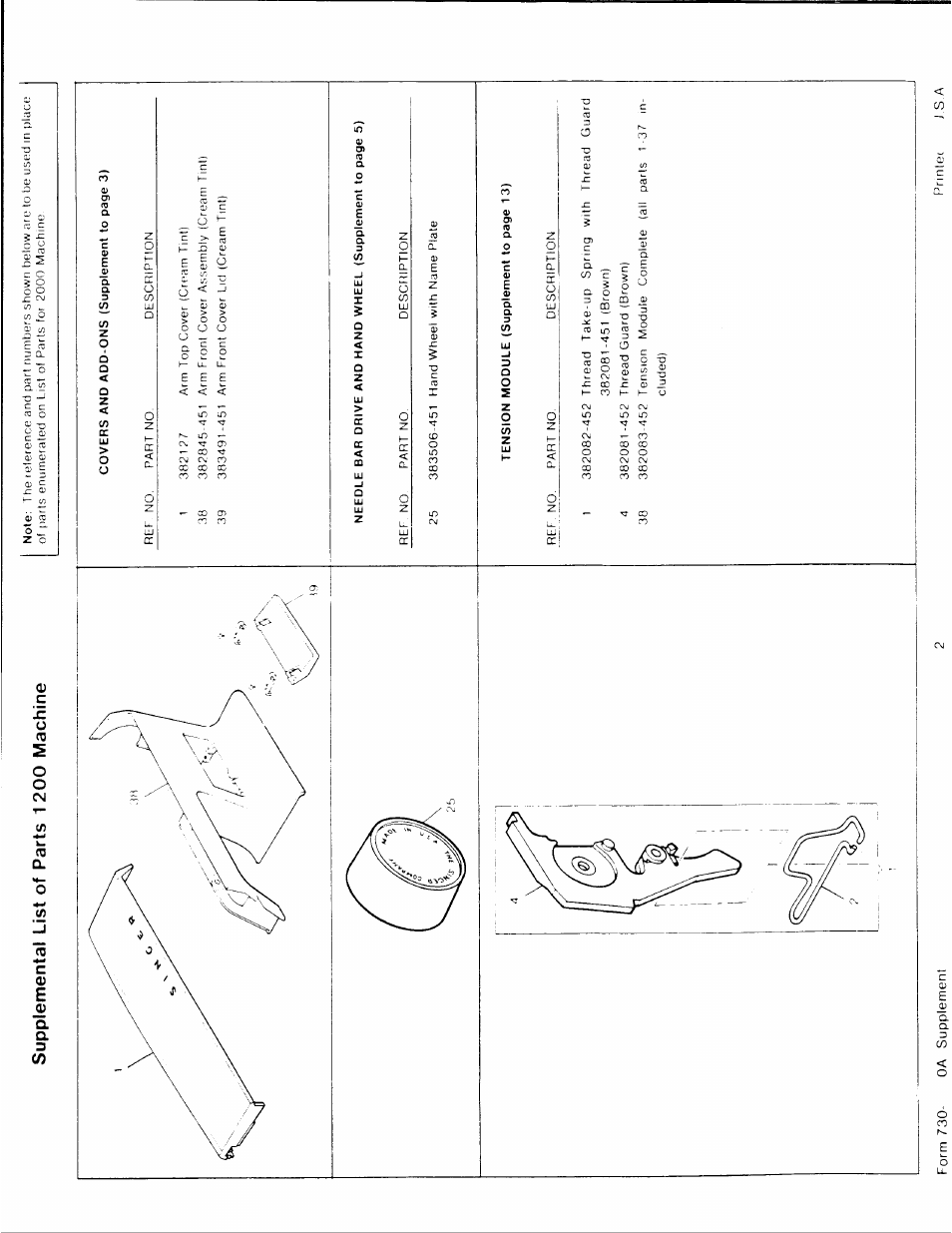 Supplemental list of parts 1 200 machine | SINGER 1200A User Manual | Page 3 / 4