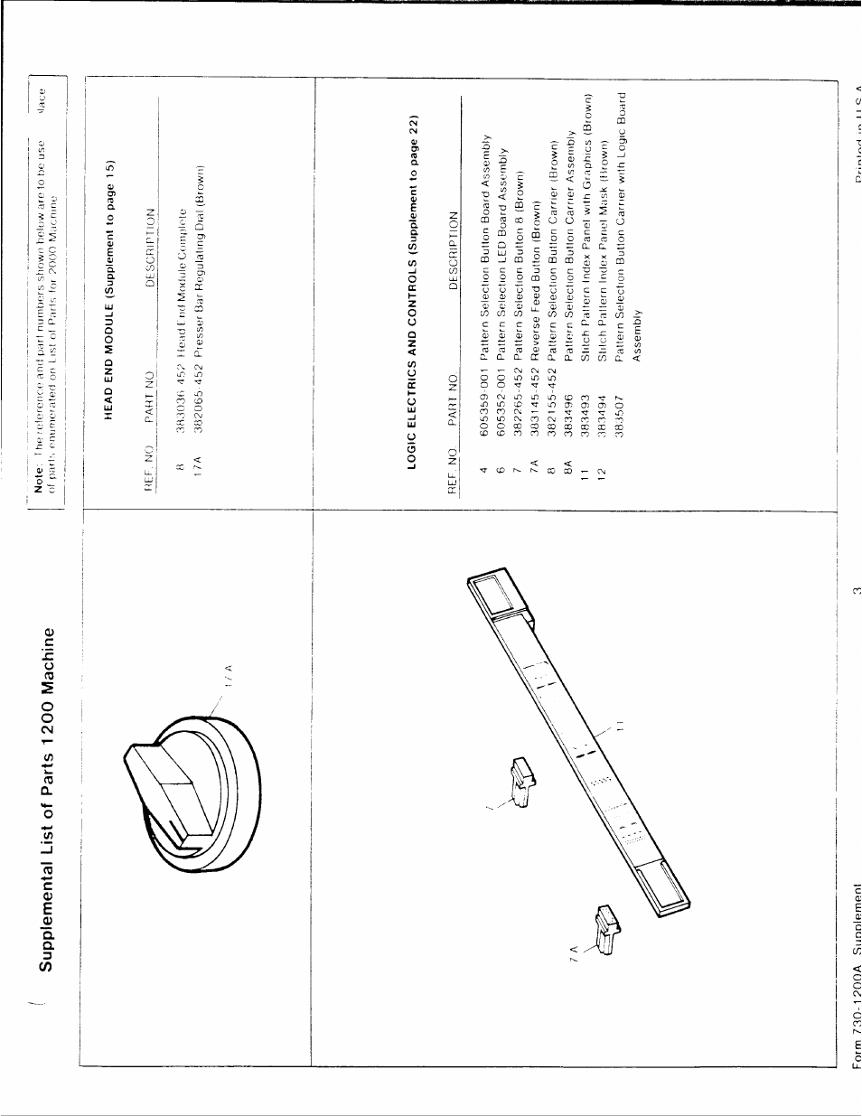 Supplemental list of parts 1 200 machine | SINGER 1200A User Manual | Page 4 / 4