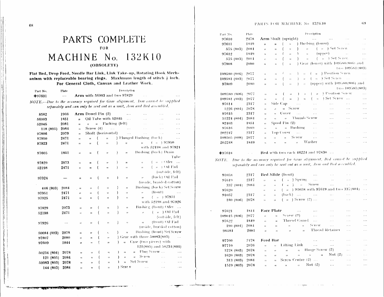 Parts complete, Machine no. 132k10 | SINGER 132K12 User Manual | Page 35 / 47