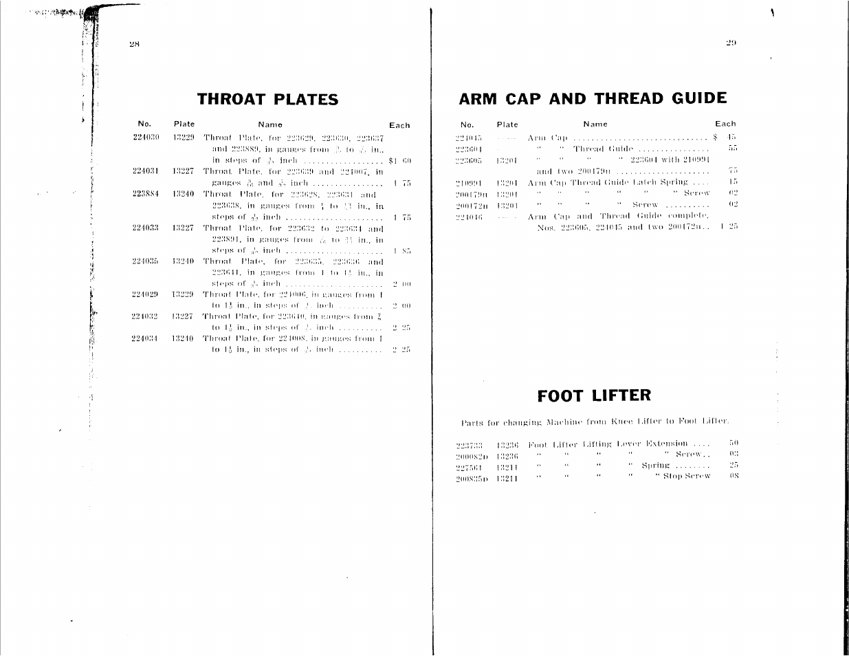 Throat plates, Arm cap and thread guide, Foot lifter | SINGER 112W110 User Manual | Page 13 / 34