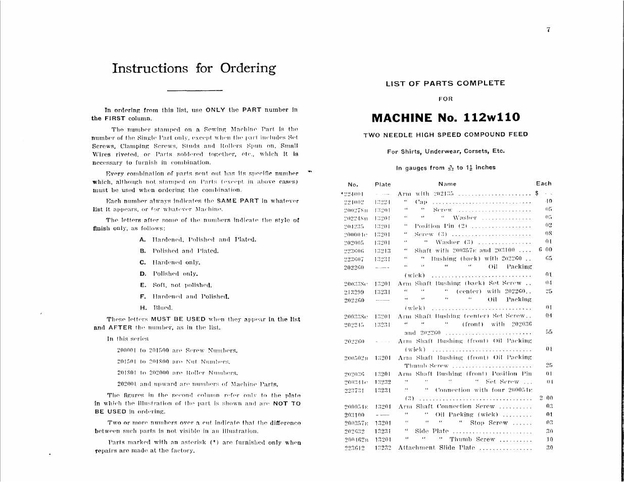 Machine no. 112wll0, Instructions for ordering | SINGER 112W110 User Manual | Page 2 / 34