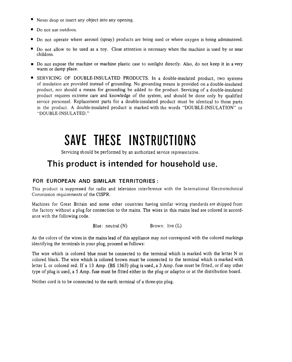 Save these instructions, This product is intended for household use | SINGER 14U 34B/234B User Manual | Page 4 / 31