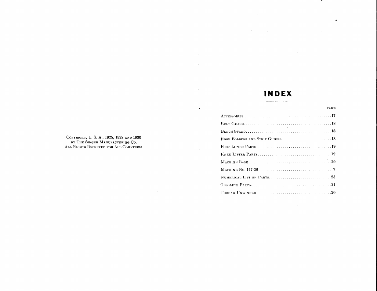 Index | SINGER 147-36 User Manual | Page 2 / 32