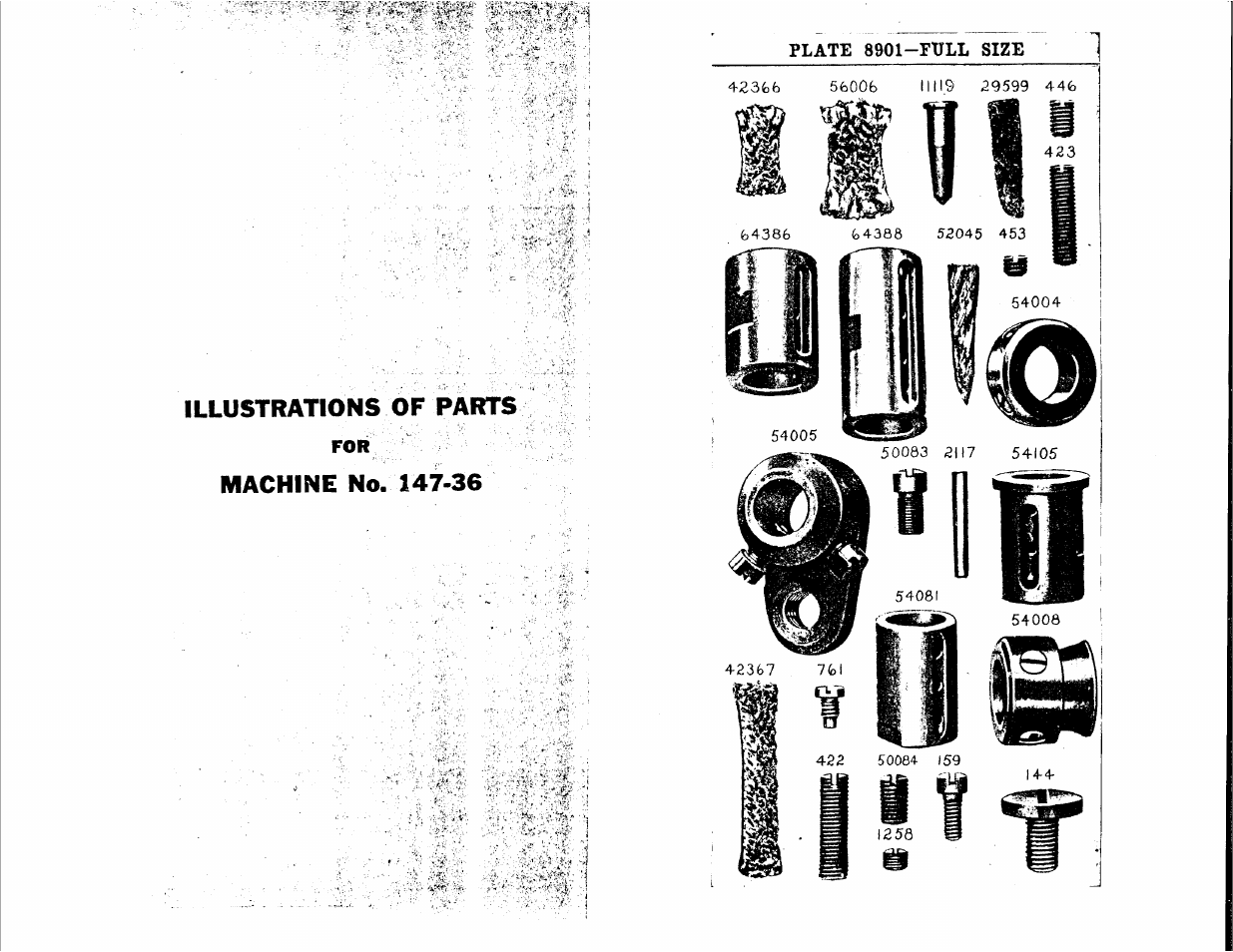 Illustrations of parts, Machine no. 147-36, Achine | Plate 8901-full size | SINGER 147-36 User Manual | Page 20 / 32