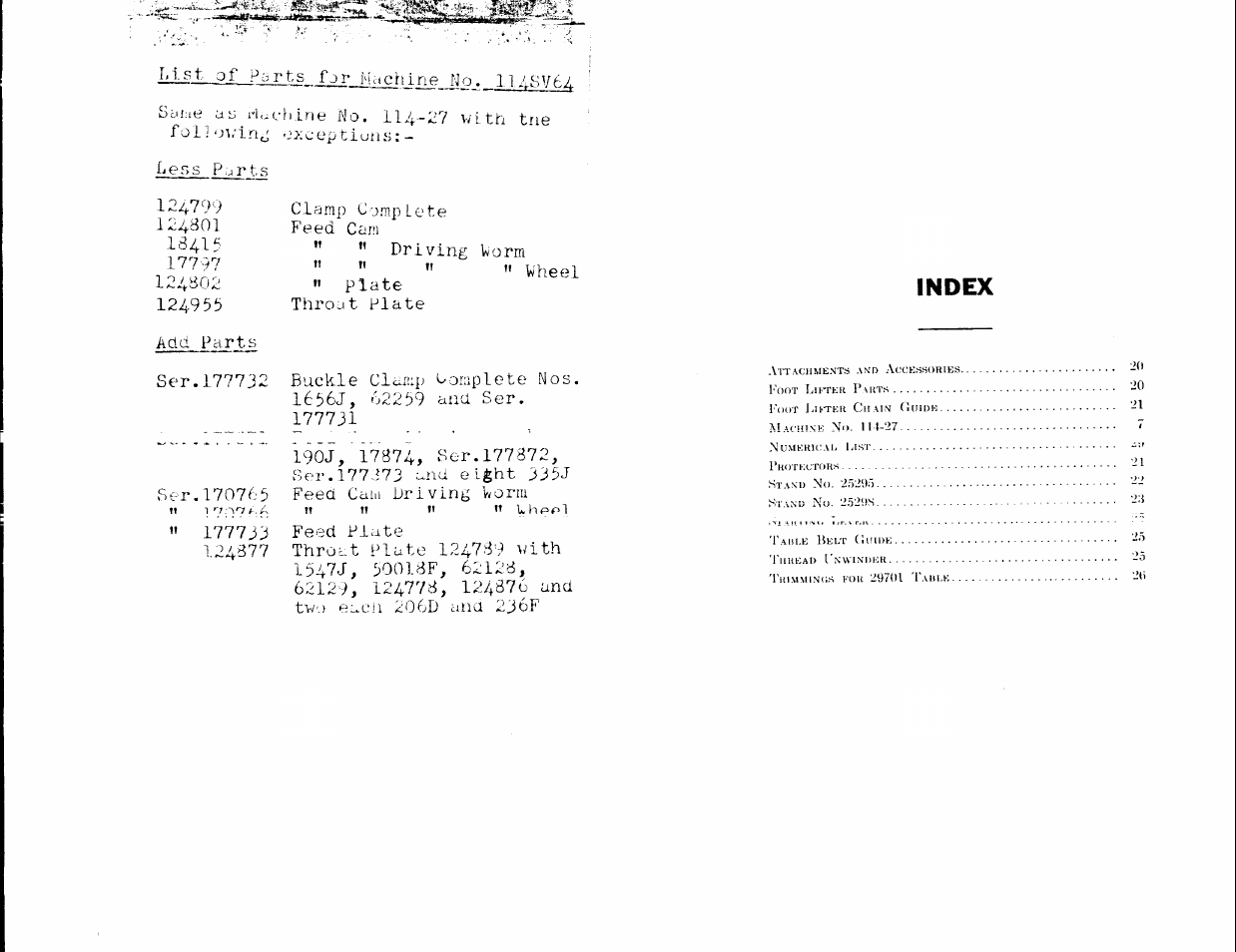 List of parts for machine no^ ii | SINGER 114-27 User Manual | Page 2 / 36