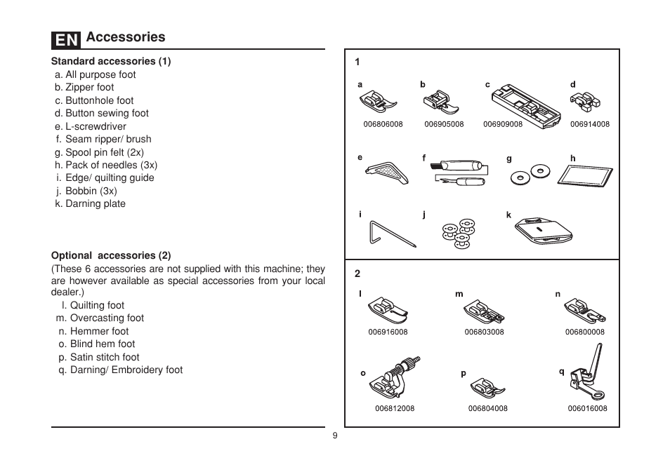 Accessories | SINGER 1408 User Manual | Page 16 / 62