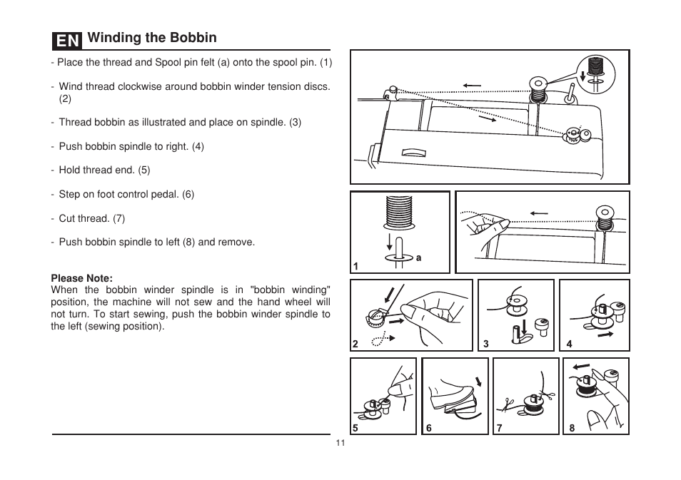Winding the bobbin | SINGER 1408 User Manual | Page 18 / 62
