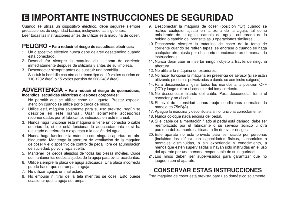 Importante instrucciones de seguridad | SINGER 1408 User Manual | Page 3 / 62