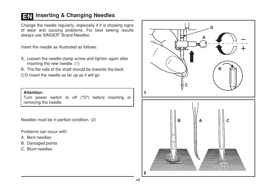 Inserting & changing needles | SINGER 1408 User Manual | Page 55 / 62