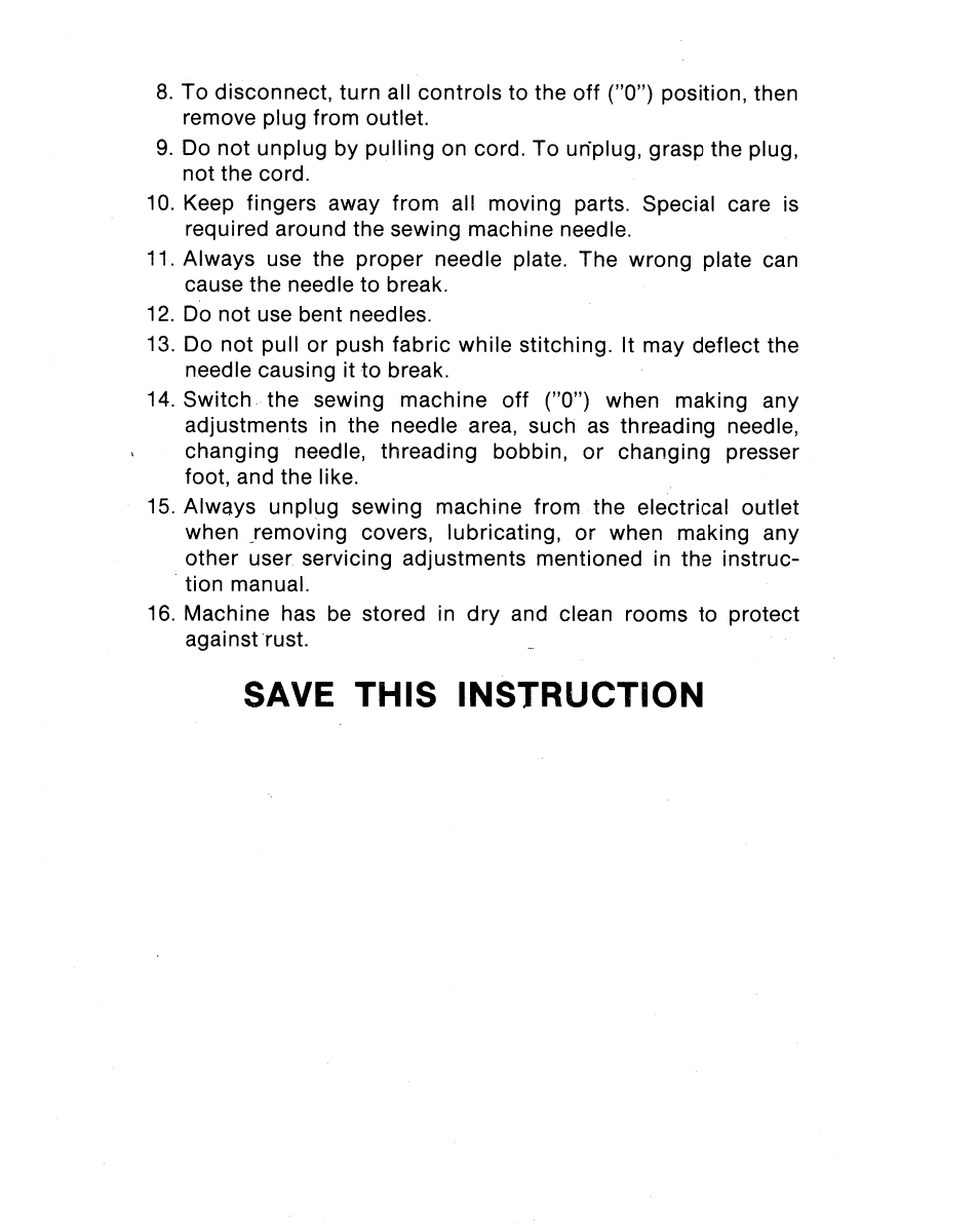 Save this instruction | SINGER 1021 User Manual | Page 4 / 56