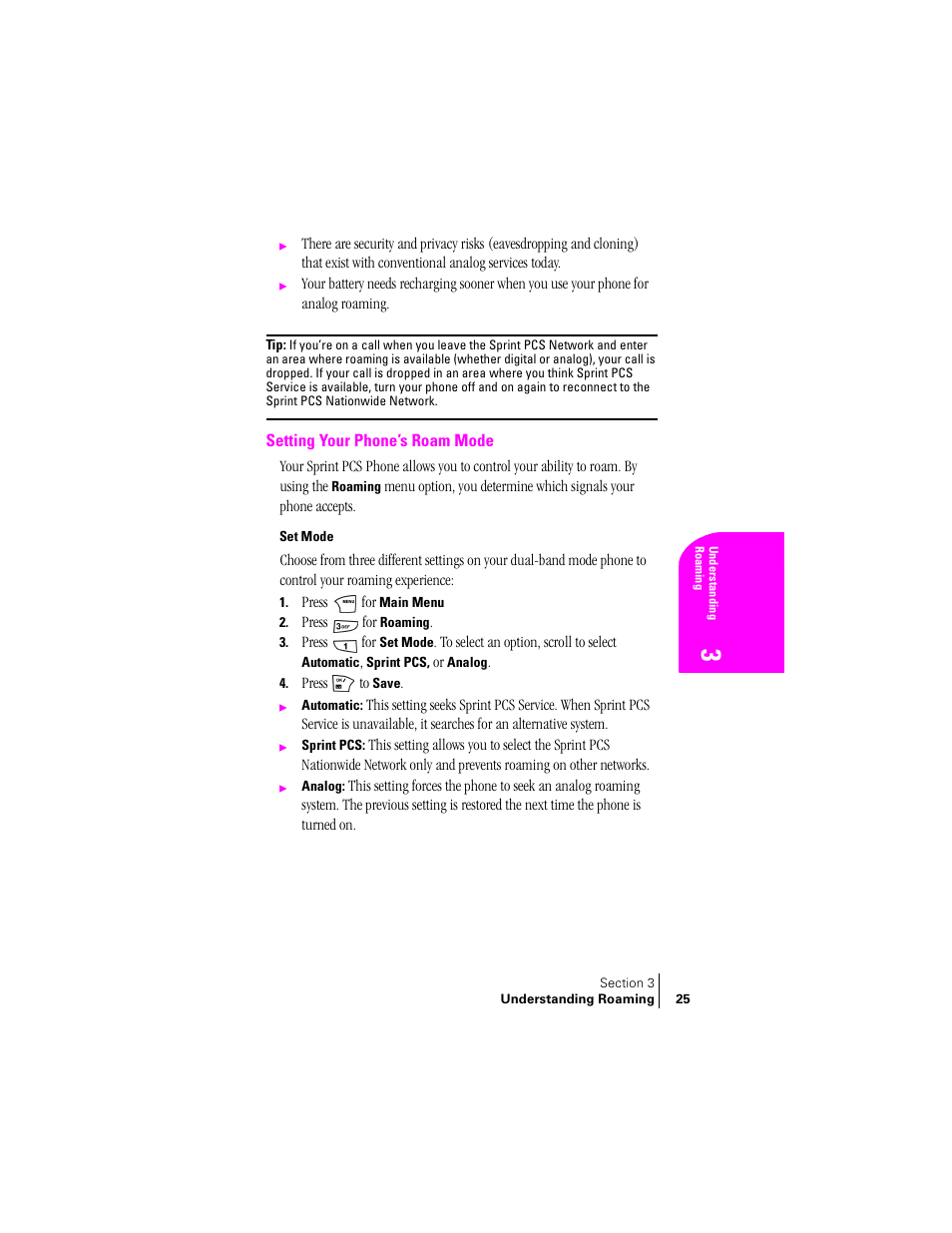 Setting your phone’s roam mode, Set mode | Samsung SPH-N240 User Manual | Page 25 / 118
