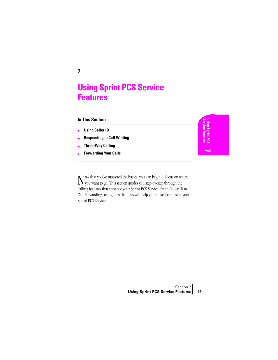 Using sprint pcs service features | Samsung SPH-N240 User Manual | Page 49 / 118