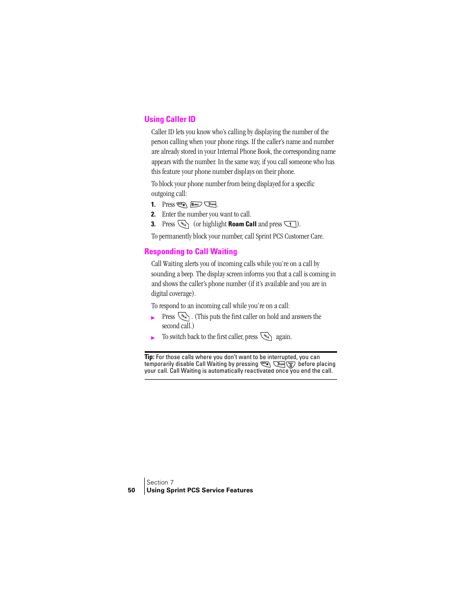 Using caller id, Responding to call waiting | Samsung SPH-N240 User Manual | Page 50 / 118