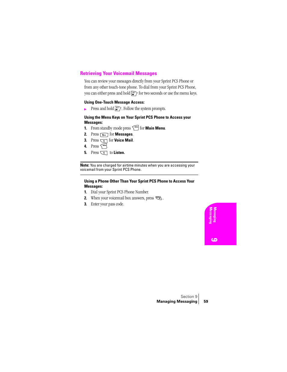 Retrieving your voicemail messages, Using one-touch message access | Samsung SPH-N240 User Manual | Page 59 / 118