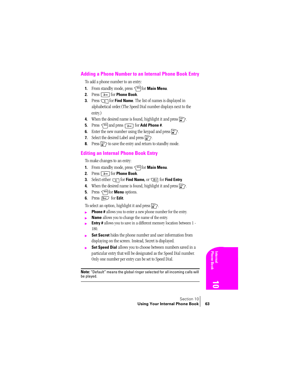 Editing an internal phone book entry | Samsung SPH-N240 User Manual | Page 63 / 118