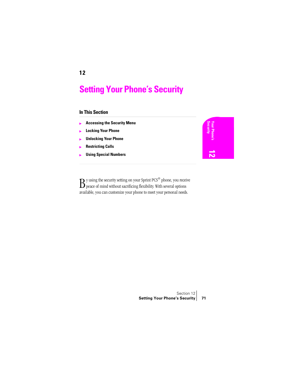 Setting your phone’s security | Samsung SPH-N240 User Manual | Page 71 / 118