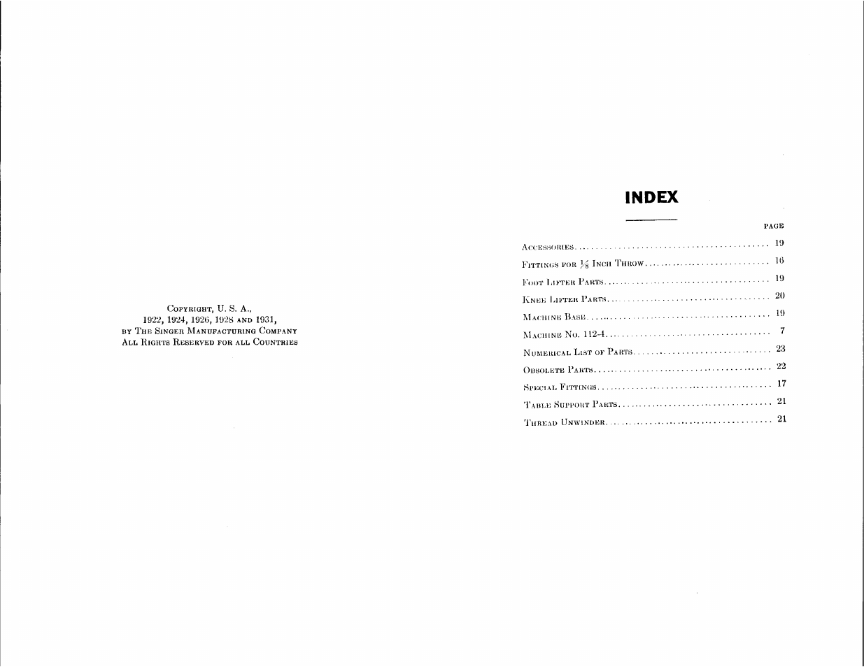 Index | SINGER 112-4 User Manual | Page 2 / 23