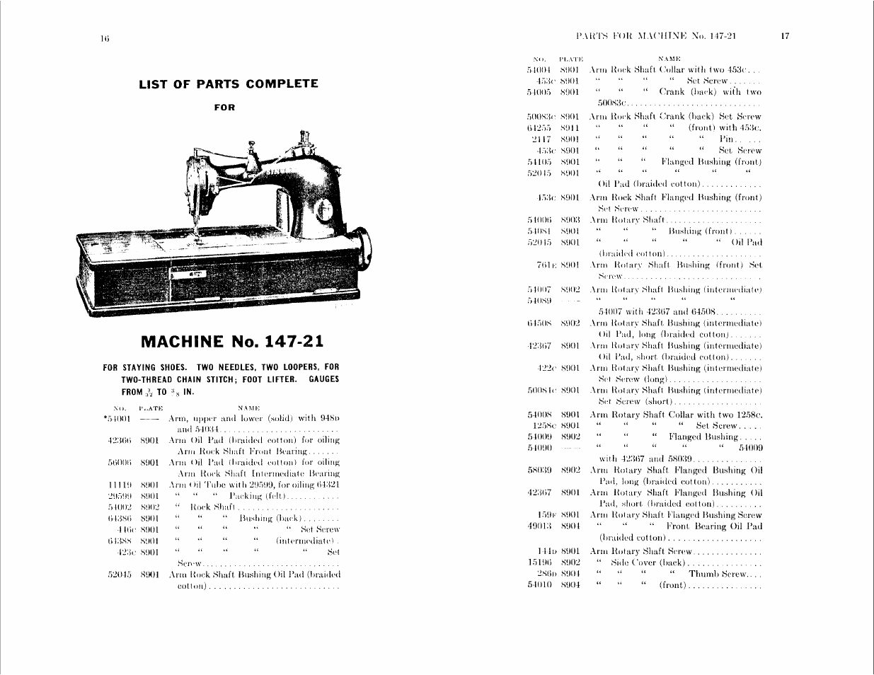 List of parts coiviplete | SINGER 147-22 User Manual | Page 8 / 47