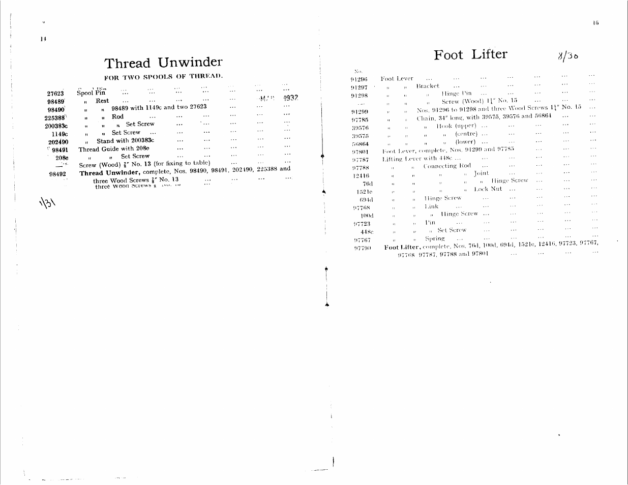 Thread unwinder, Foot lifter | SINGER 132K4 User Manual | Page 9 / 9