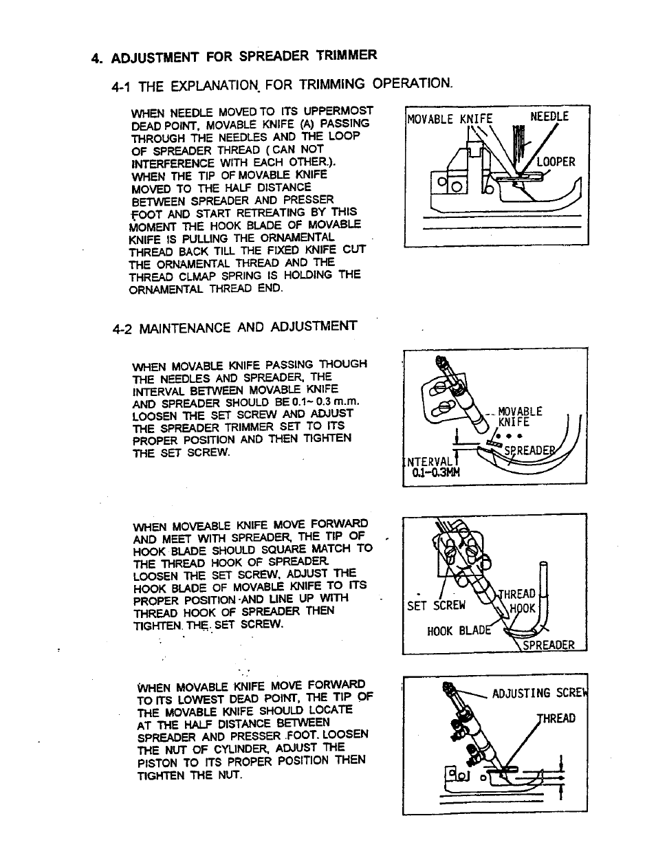 Adjustment for spreader trimmer, 1 the explanation for trimming operation, 2 maintenance and adjustment | 2 maintenance and adjustment 0 | SINGER UT-1 User Manual | Page 12 / 22
