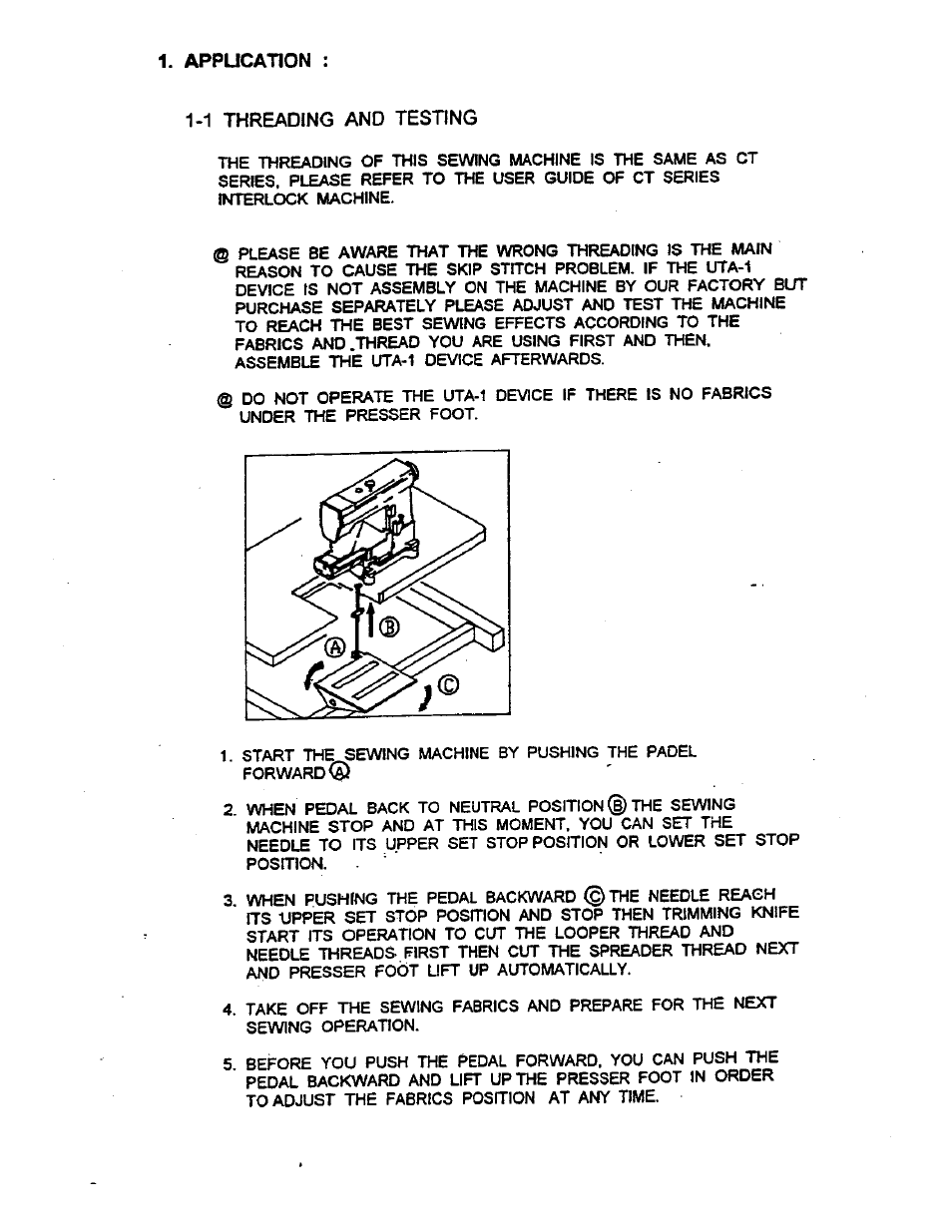 Appucation, 1 threading and testing | SINGER UT-1 User Manual | Page 4 / 22