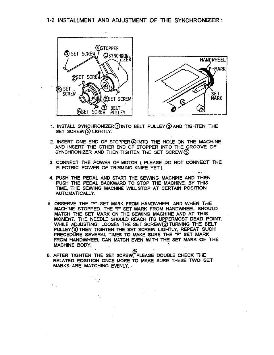 2 installment and adjustment of the synchronizer | SINGER UT-1 User Manual | Page 5 / 22