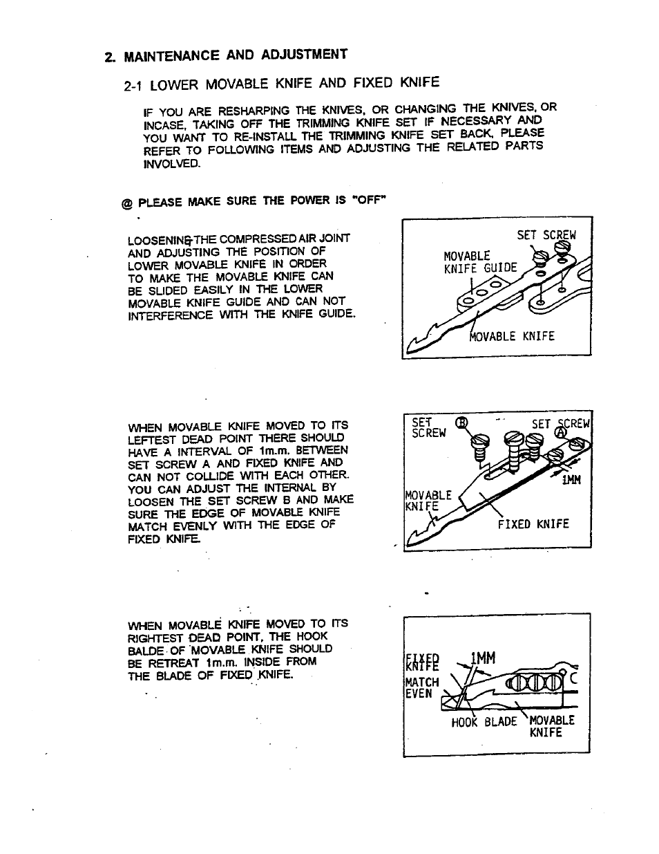 Maintenance and adjustment, 1 lower movable knife and fixed knife, 1 lower moval knife and fixed knife | SINGER UT-1 User Manual | Page 7 / 22