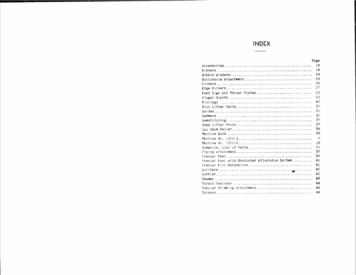 Index | SINGER 1300-2 User Manual | Page 2 / 54
