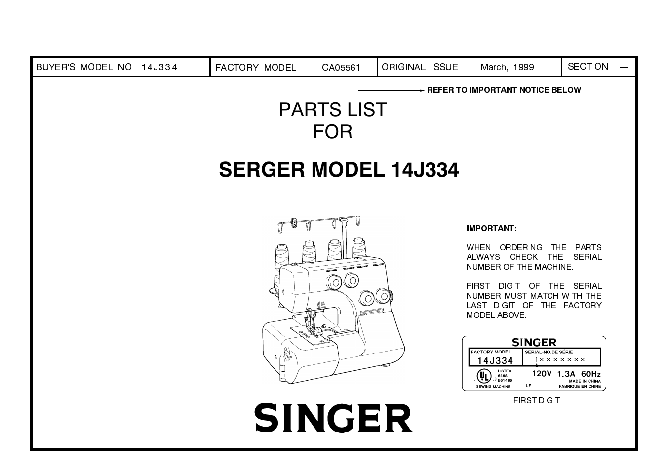 SINGER 14J334 User Manual | 16 pages