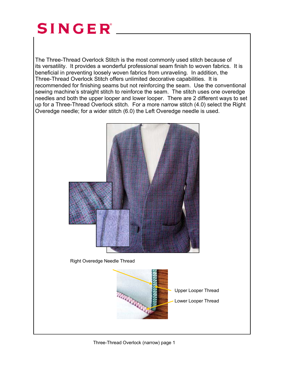 Three-thread overlock (narrow) | SINGER 14T968DC User Manual | Page 48 / 109