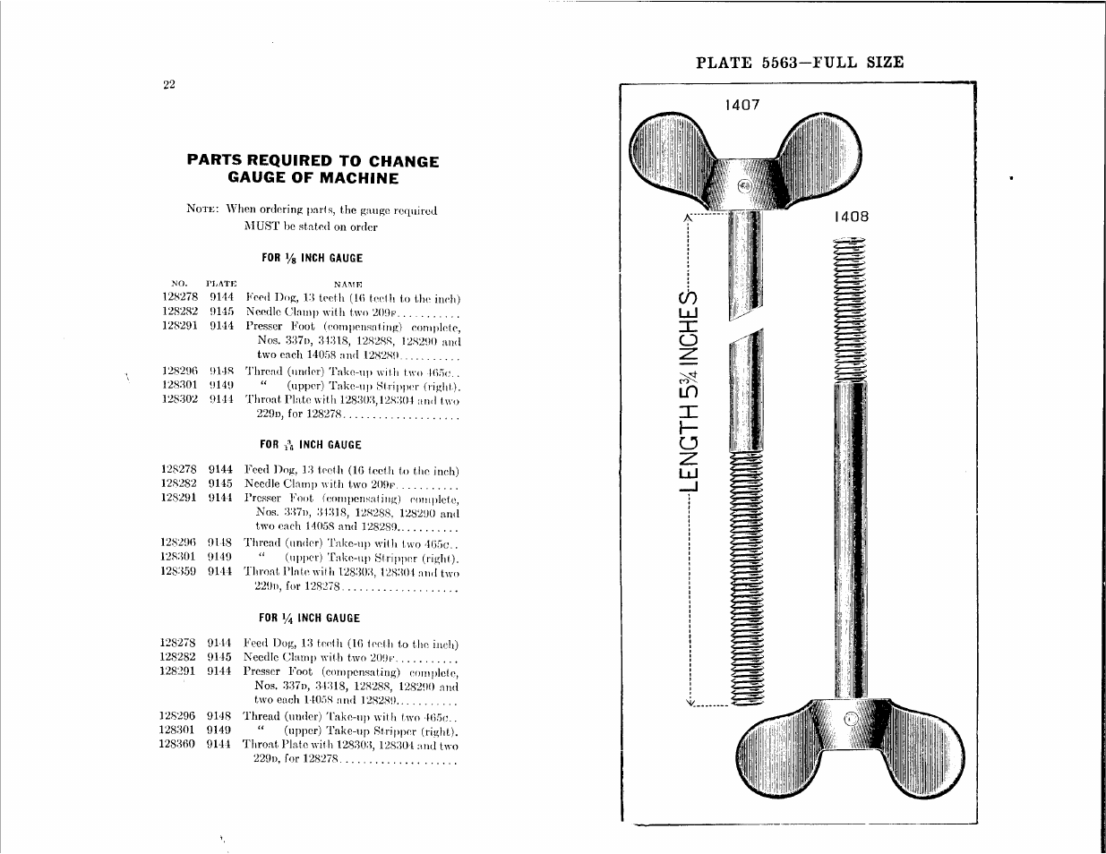 Plate 5563-full size, Parts required to change gauge of machine | SINGER 148-5 User Manual | Page 11 / 24