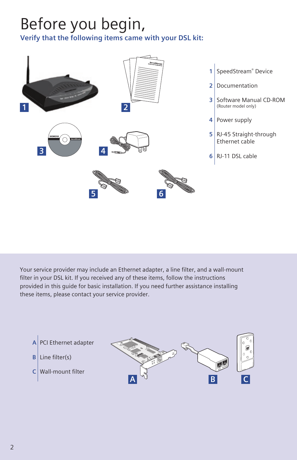 Before you begin, Ab c 4 5 6 | SINGER SpeedStream 6500 Series User Manual | Page 2 / 8