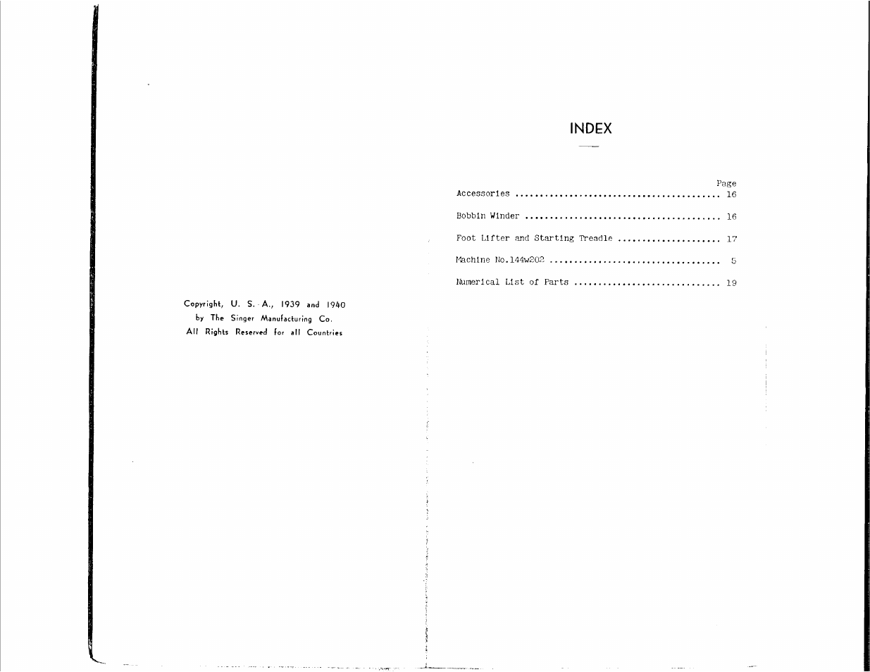 Index | SINGER 144W202 User Manual | Page 2 / 26