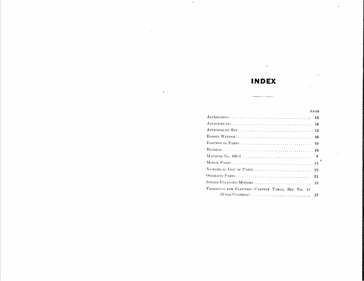 Index | SINGER 101-1 User Manual | Page 2 / 23