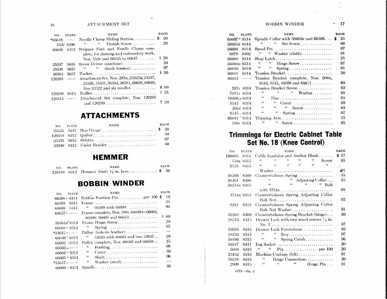Attachments, Hemmer, Bobbin winder | SINGER 101-1 User Manual | Page 8 / 23