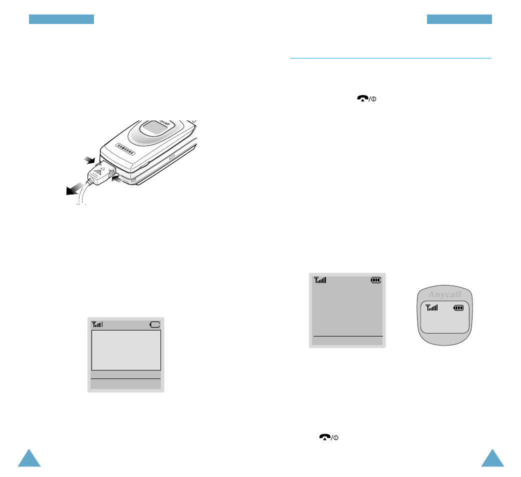 Switching the phone on/off, Low battery indicator | Samsung SGH-A308 User Manual | Page 12 / 74