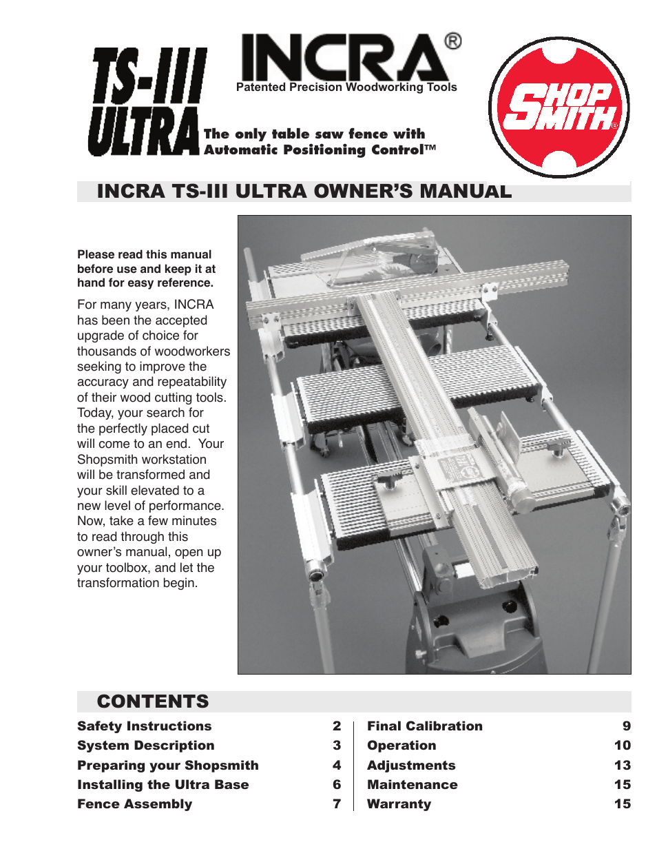 Shopsmith TS-III ULTRA User Manual | 16 pages