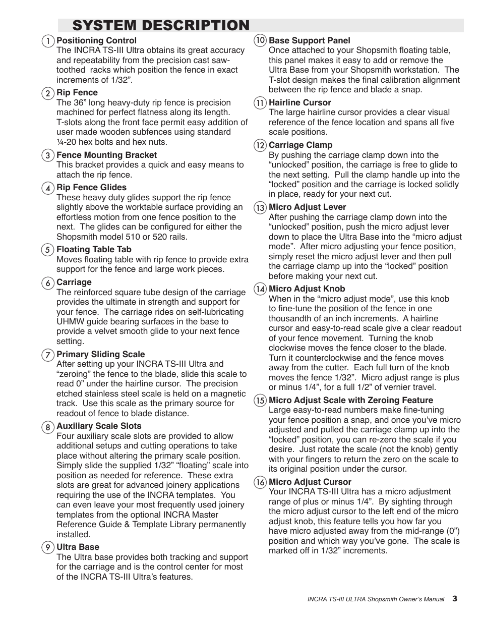 System description | Shopsmith TS-III ULTRA User Manual | Page 3 / 16